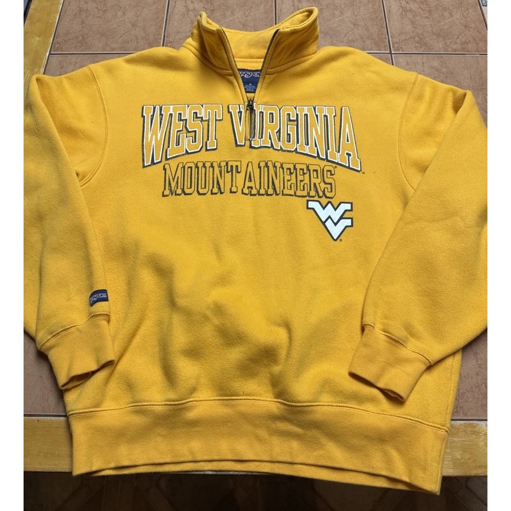 Vintage JanSport West Virginia Mountaineers 1/4 Zip Sweatshirt Sz Med Yellow WVU